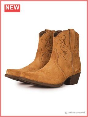 Genuine Leather Western Cowboy Ankle Boots Chunky Heel Pointed Toe Women